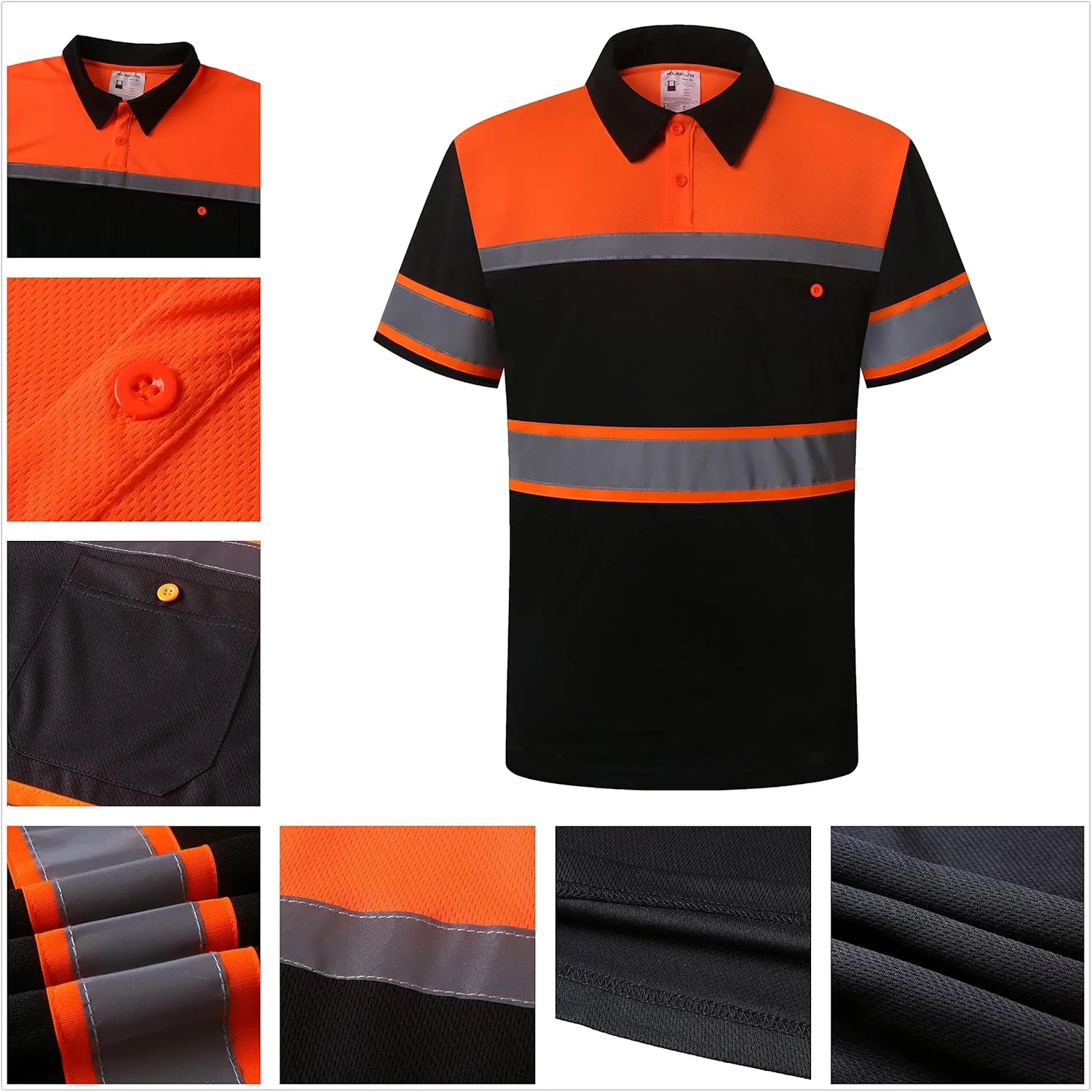 Safety Shirts for Men,High Reflective Men Polo Shirts with Pocket,Short Sleeve Workwear Breathable