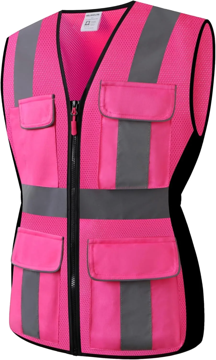 Safety Vest for women, Hi vis Reflective Lady Work vest With 9 Multi Pocket And Zipper