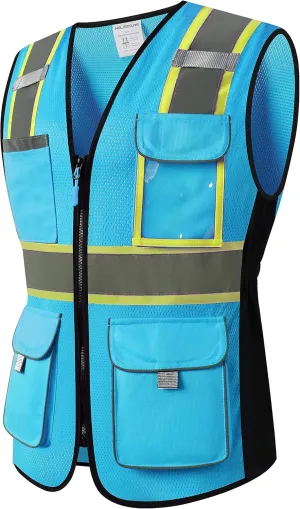 Safety Vest for women, Hi vis Reflective Lady Work vest With 9 Multi Pocket And Zipper