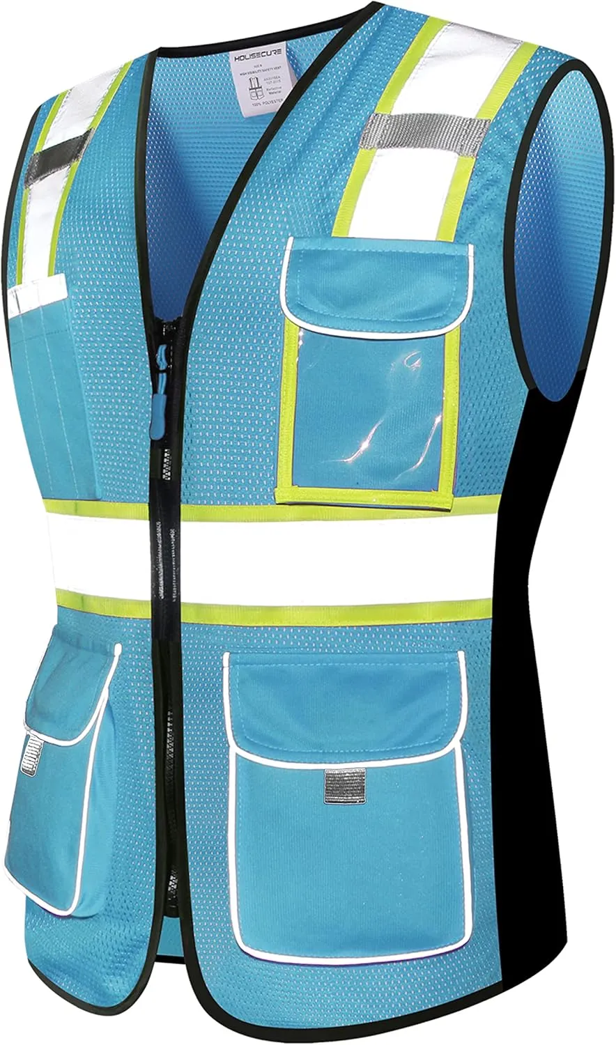Safety Vest for women, Hi vis Reflective Lady Work vest With 9 Multi Pocket And Zipper