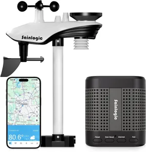 Sainlogic WiFi Smart Weather Station SA7 with 24H/ 7Days Accurate Weather Forecast by Weatherseed® AI,Wireless Indoor Outdoor Weather Station with Rain Gauge and Wind Speed,2-Year Data Storage