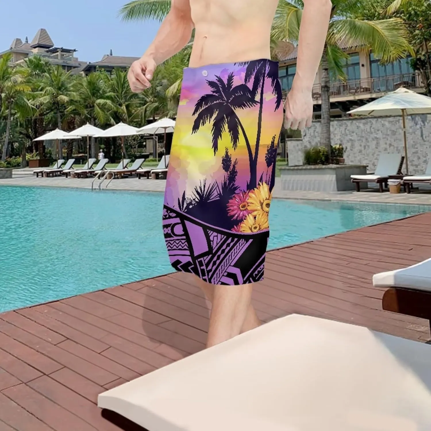 Samoan Tonga Fiji Sarong Polynesian Tribal Tatau ie faitaga Men Beachwear Wrap Skirt Hawaiian Sarong for Men
