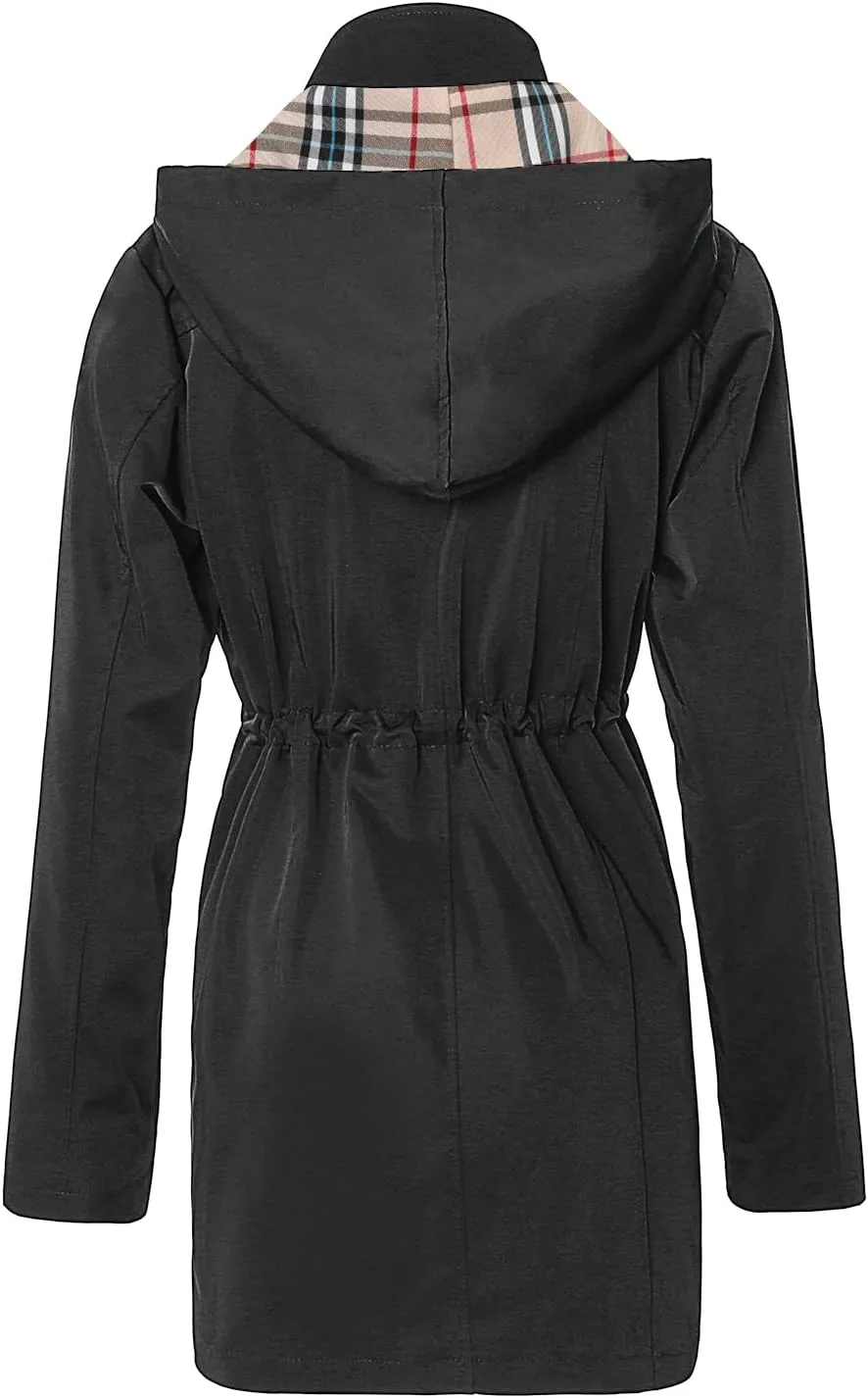 SaphiRose Women's Long Hooded Rain Jacket Outdoor Raincoat Windbreaker