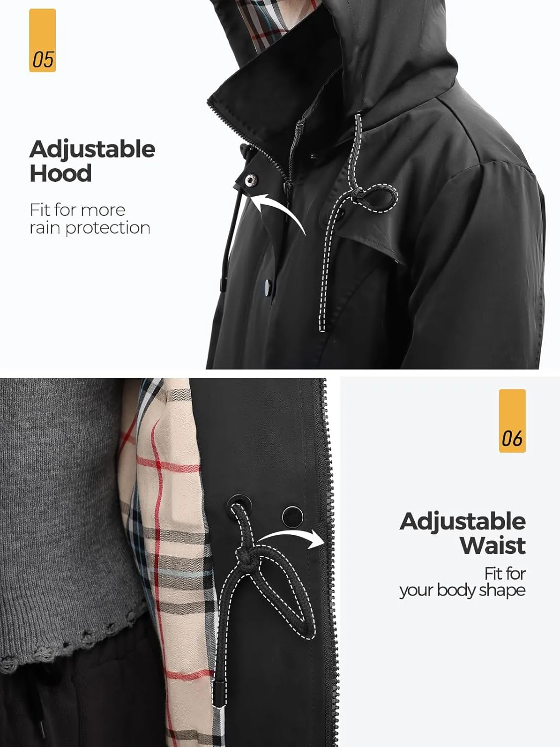 SaphiRose Women's Long Hooded Rain Jacket Outdoor Raincoat Windbreaker