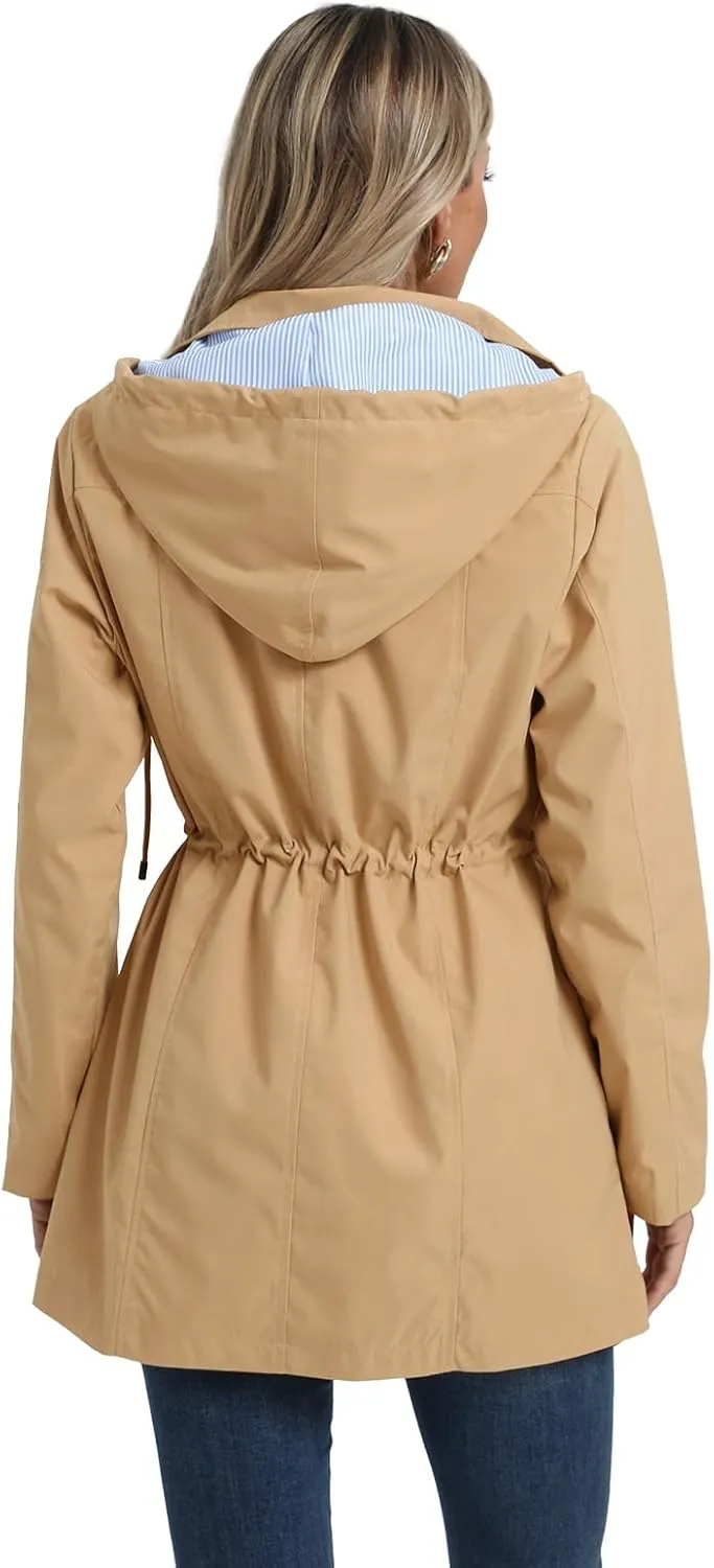 SaphiRose Women's Long Rain Jacket Waterproof Rain Coat with Hood Outdoor Light Raincoats Windbreaker
