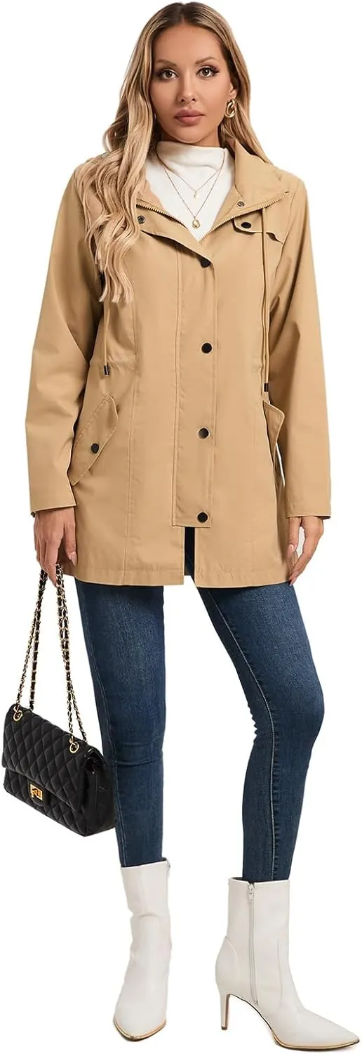 SaphiRose Women's Long Rain Jacket Waterproof Rain Coat with Hood Outdoor Light Raincoats Windbreaker