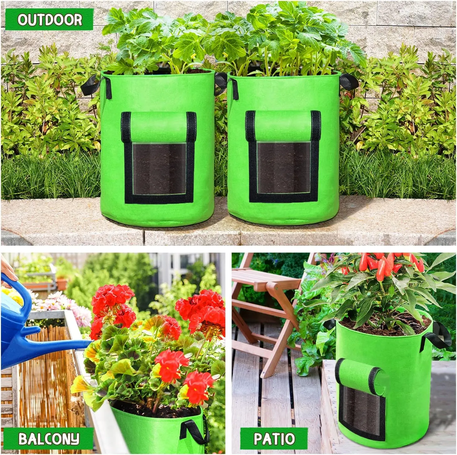 SCENGCLOS 10 Gallon Potato Grow Bags, 6 Pack, Two-Sided Transparent Flap, Breathable Non-Woven Fabric, Large Capacity, Durable Handle, Ideal for Indoor/Outdoor Use