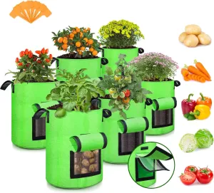 SCENGCLOS 10 Gallon Potato Grow Bags, 6 Pack, Two-Sided Transparent Flap, Breathable Non-Woven Fabric, Large Capacity, Durable Handle, Ideal for Indoor/Outdoor Use