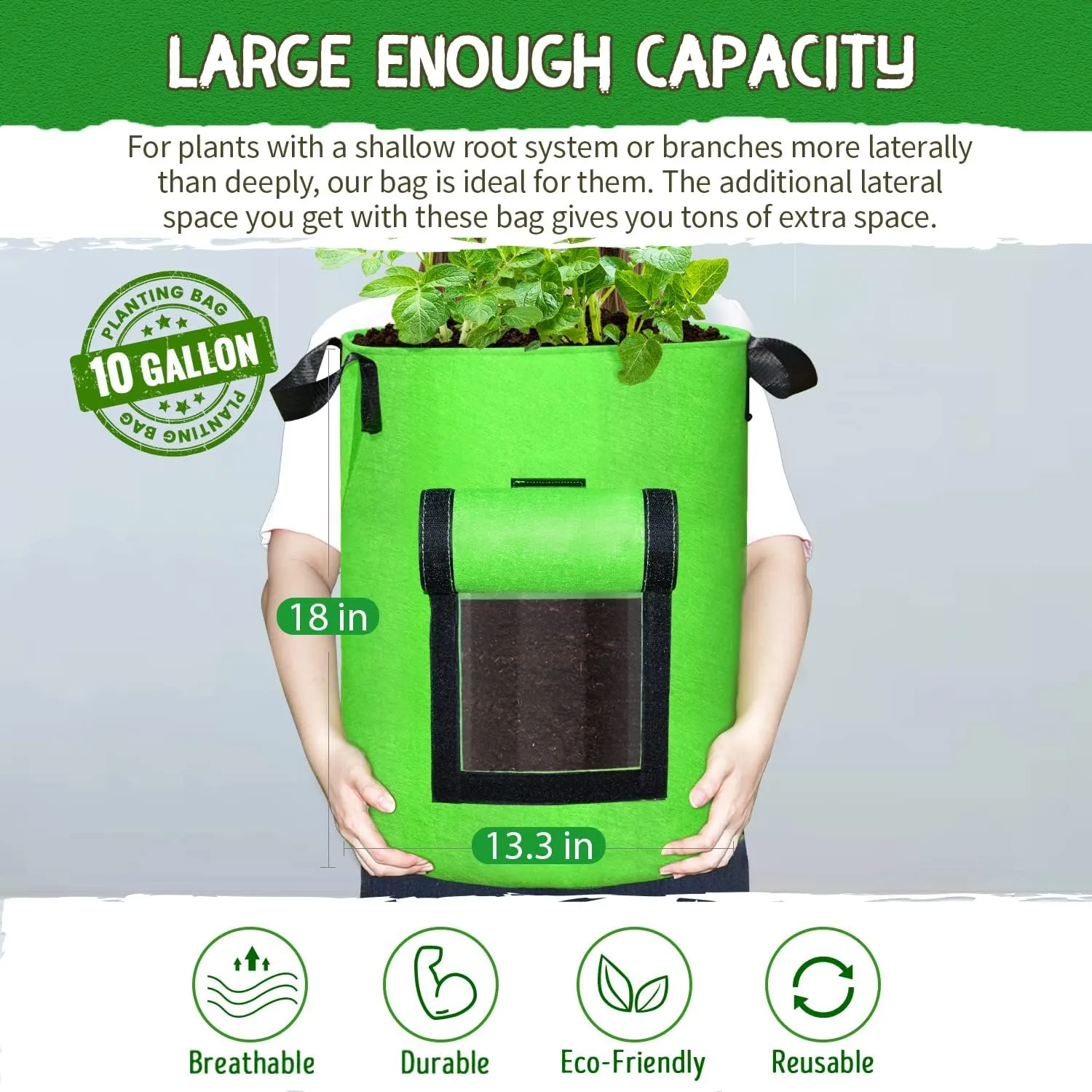 SCENGCLOS 10 Gallon Potato Grow Bags, 6 Pack, Two-Sided Transparent Flap, Breathable Non-Woven Fabric, Large Capacity, Durable Handle, Ideal for Indoor/Outdoor Use