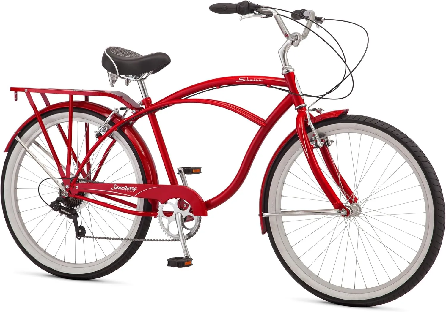Schwinn Sanctuary 7 Comfort Beach Cruiser Bike for Adult Women Men, 7-Speed Drivetrain in Retro-Styled Steel Step-Through or Step-Over Frame, 26-Inch Wheels, With Front & Rear Fenders, Rear Cargo Rack