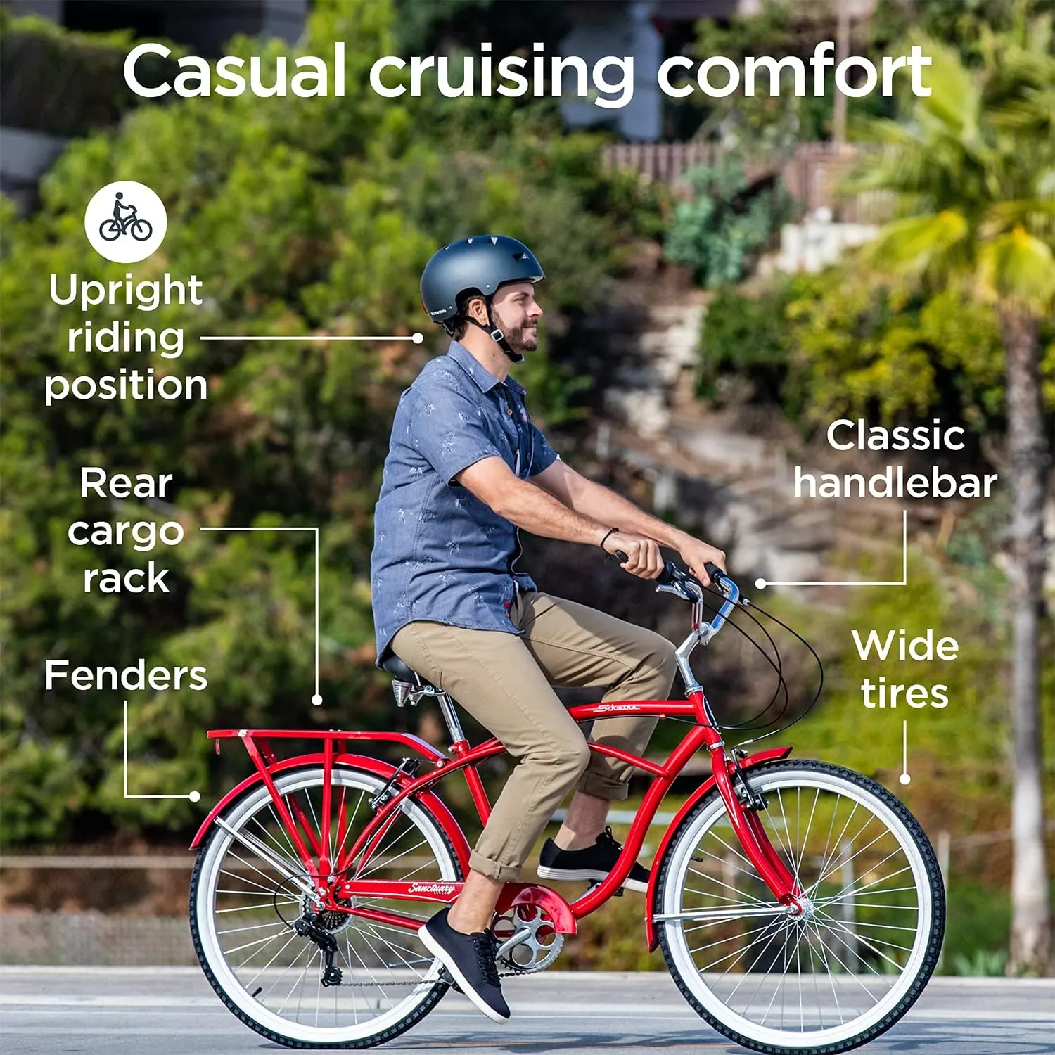 Schwinn Sanctuary 7 Comfort Beach Cruiser Bike for Adult Women Men, 7-Speed Drivetrain in Retro-Styled Steel Step-Through or Step-Over Frame, 26-Inch Wheels, With Front & Rear Fenders, Rear Cargo Rack