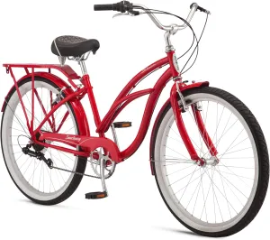Schwinn Sanctuary 7 Comfort Beach Cruiser Bike for Adult Women Men, 7-Speed Drivetrain in Retro-Styled Steel Step-Through or Step-Over Frame, 26-Inch Wheels, With Front & Rear Fenders, Rear Cargo Rack
