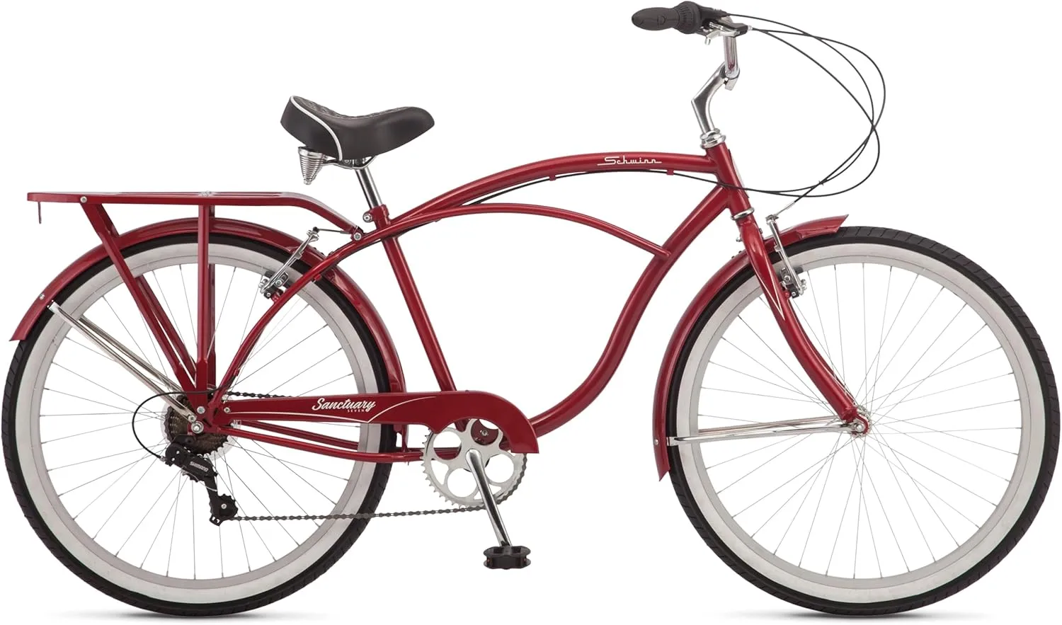 Schwinn Sanctuary 7 Comfort Beach Cruiser Bike for Adult Women Men, 7-Speed Drivetrain in Retro-Styled Steel Step-Through or Step-Over Frame, 26-Inch Wheels, With Front & Rear Fenders, Rear Cargo Rack