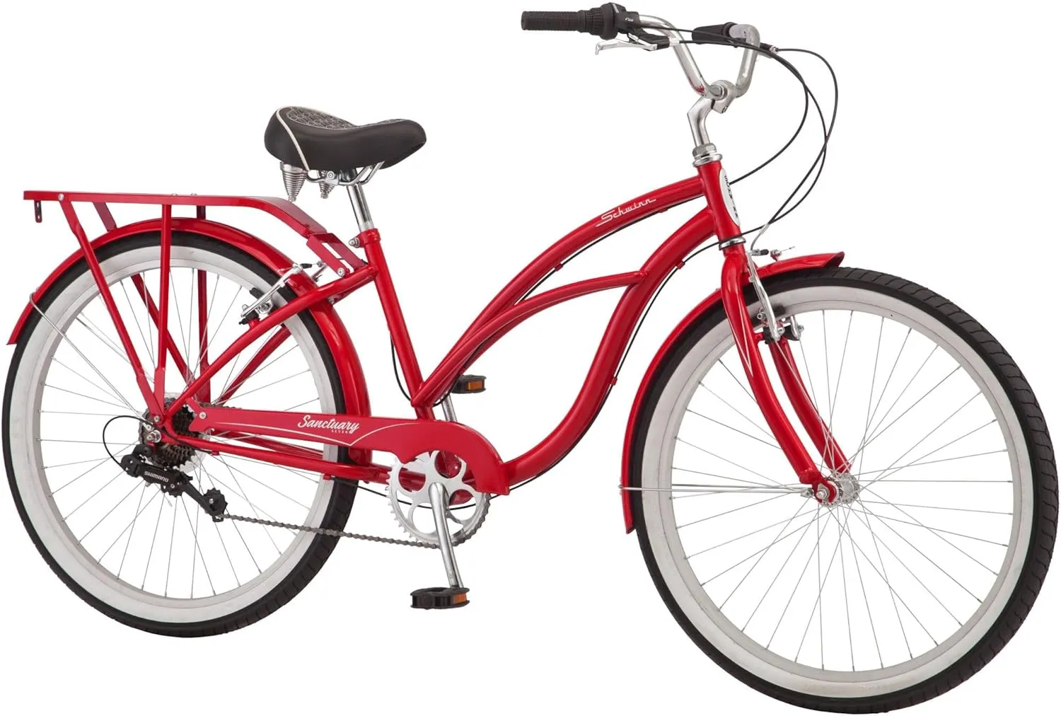 Schwinn Sanctuary 7 Comfort Beach Cruiser Bike for Adult Women Men, 7-Speed Drivetrain in Retro-Styled Steel Step-Through or Step-Over Frame, 26-Inch Wheels, With Front & Rear Fenders, Rear Cargo Rack