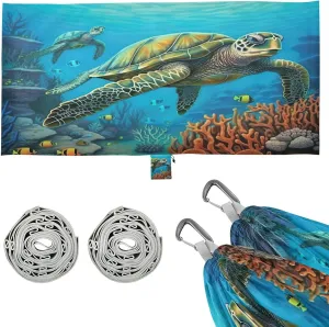 Sea Turtle Camping Hammock, Single Portable Hammocks with Tree Straps & Attached Carry Bag, 330Lbs Capacity Perfect for Outside Indoor Hiking Beach Backpack Travel