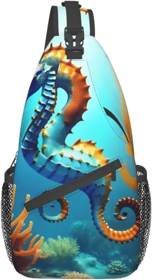 Seabed Coral Seahorse Unisex Adjustable Backpack Slanting Chest Bag For Outdoor Travel Riding Climbing Camping