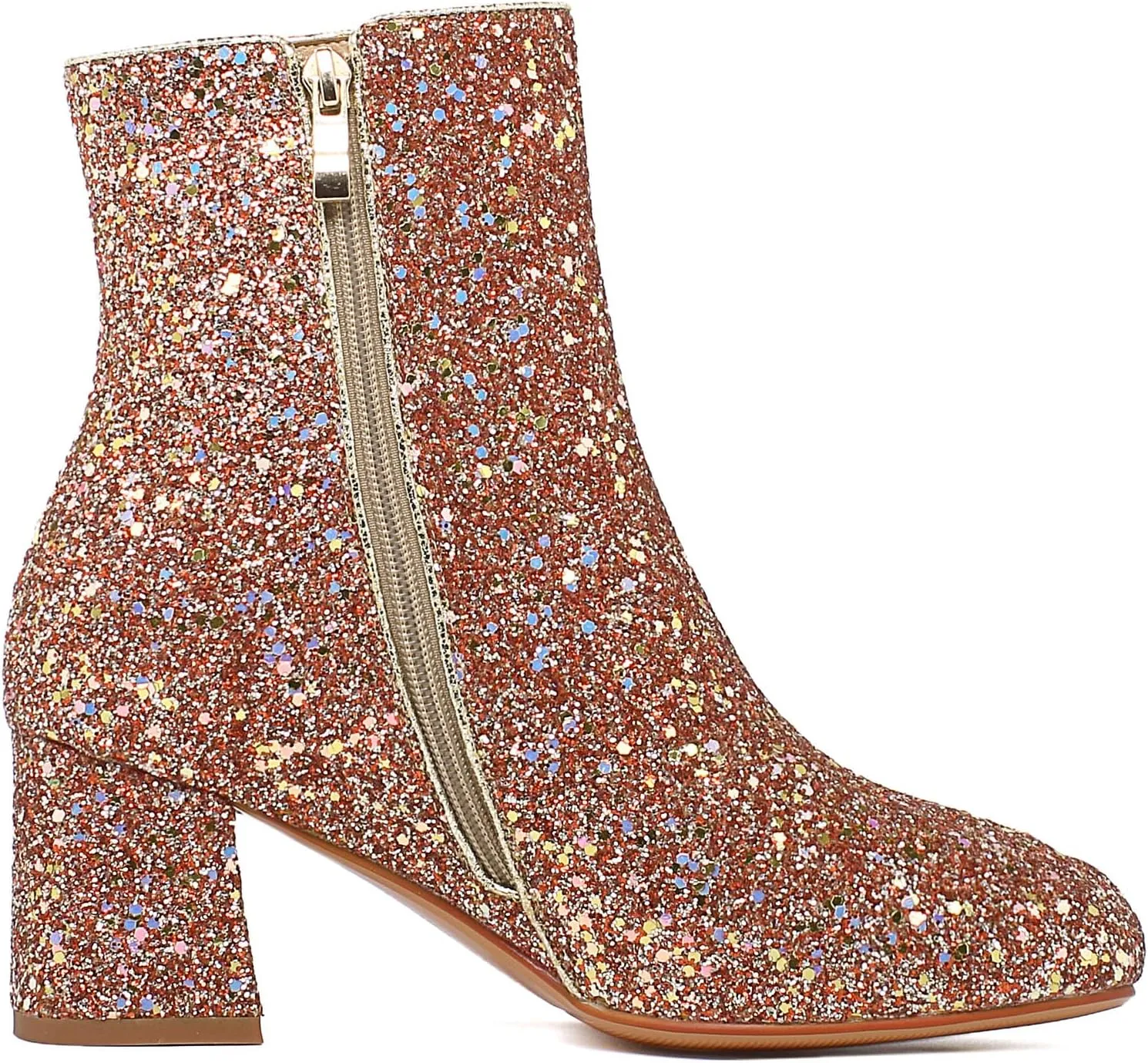 SEIFIN Women's Sequins Glitter Chunky Heel Ankle Boots Sparkly Wedding Bridal Party Dress Shoes Block Mid Heels Side Zipper Booties