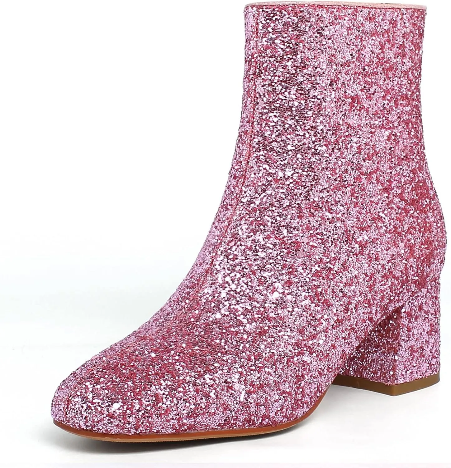 SEIFIN Women's Sequins Glitter Chunky Heel Ankle Boots Sparkly Wedding Bridal Party Dress Shoes Block Mid Heels Side Zipper Booties