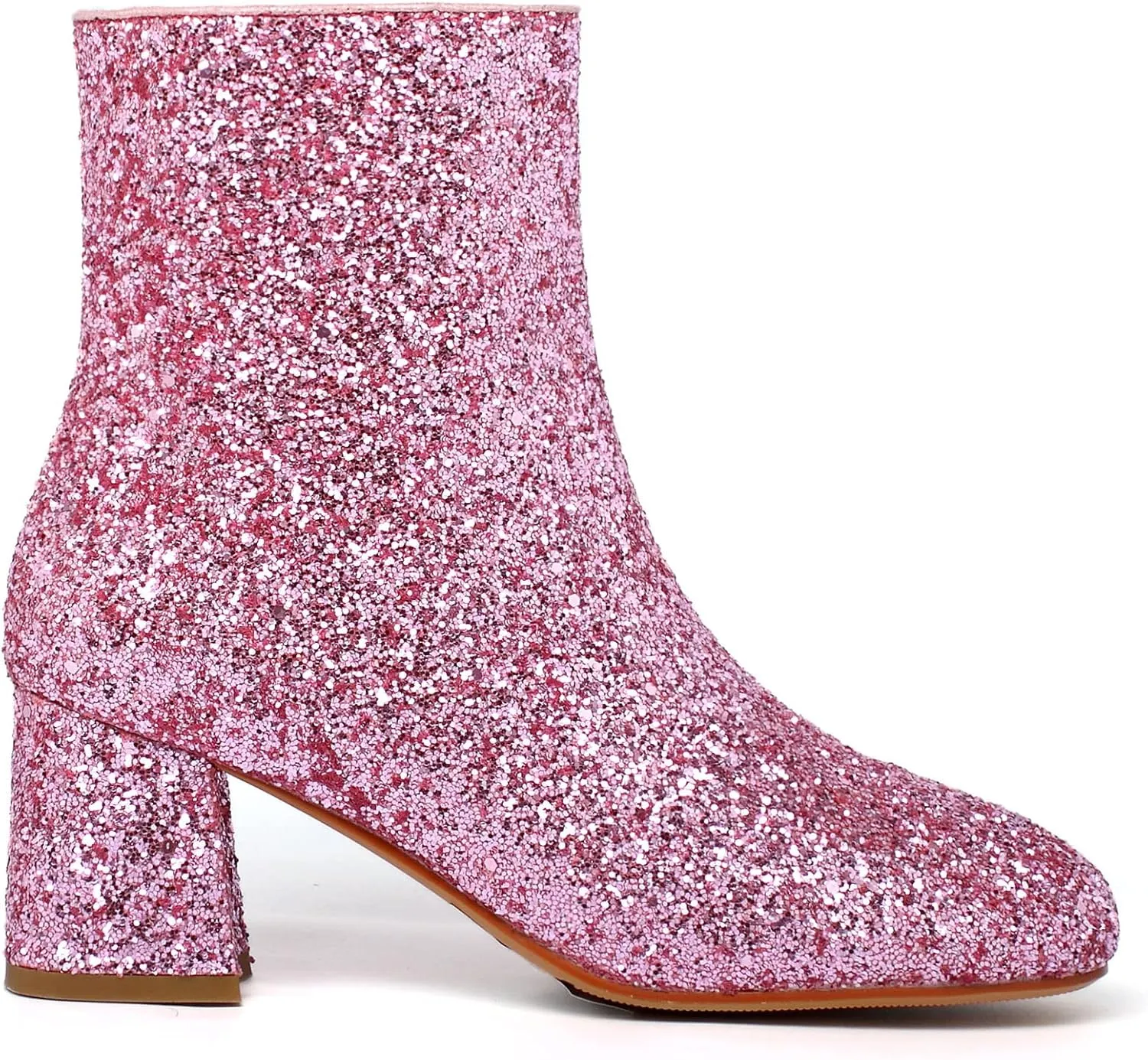 SEIFIN Women's Sequins Glitter Chunky Heel Ankle Boots Sparkly Wedding Bridal Party Dress Shoes Block Mid Heels Side Zipper Booties