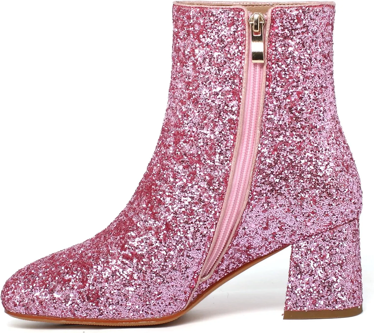 SEIFIN Women's Sequins Glitter Chunky Heel Ankle Boots Sparkly Wedding Bridal Party Dress Shoes Block Mid Heels Side Zipper Booties