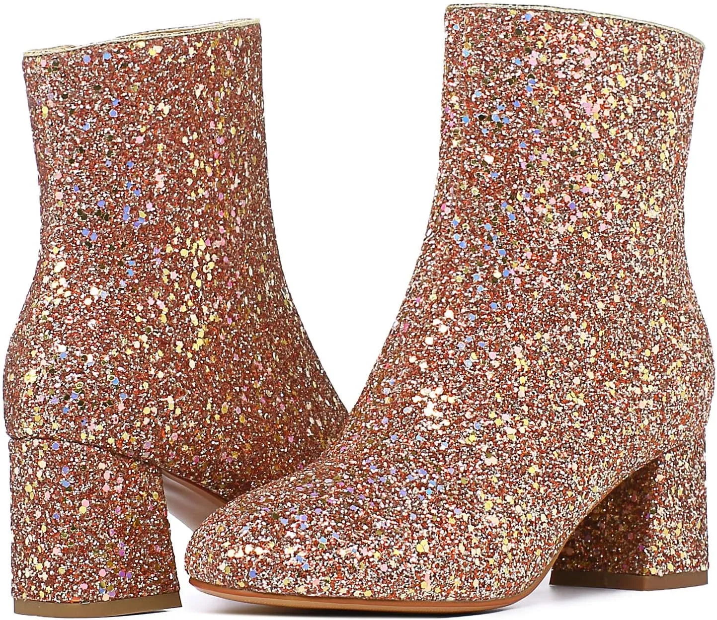 SEIFIN Women's Sequins Glitter Chunky Heel Ankle Boots Sparkly Wedding Bridal Party Dress Shoes Block Mid Heels Side Zipper Booties