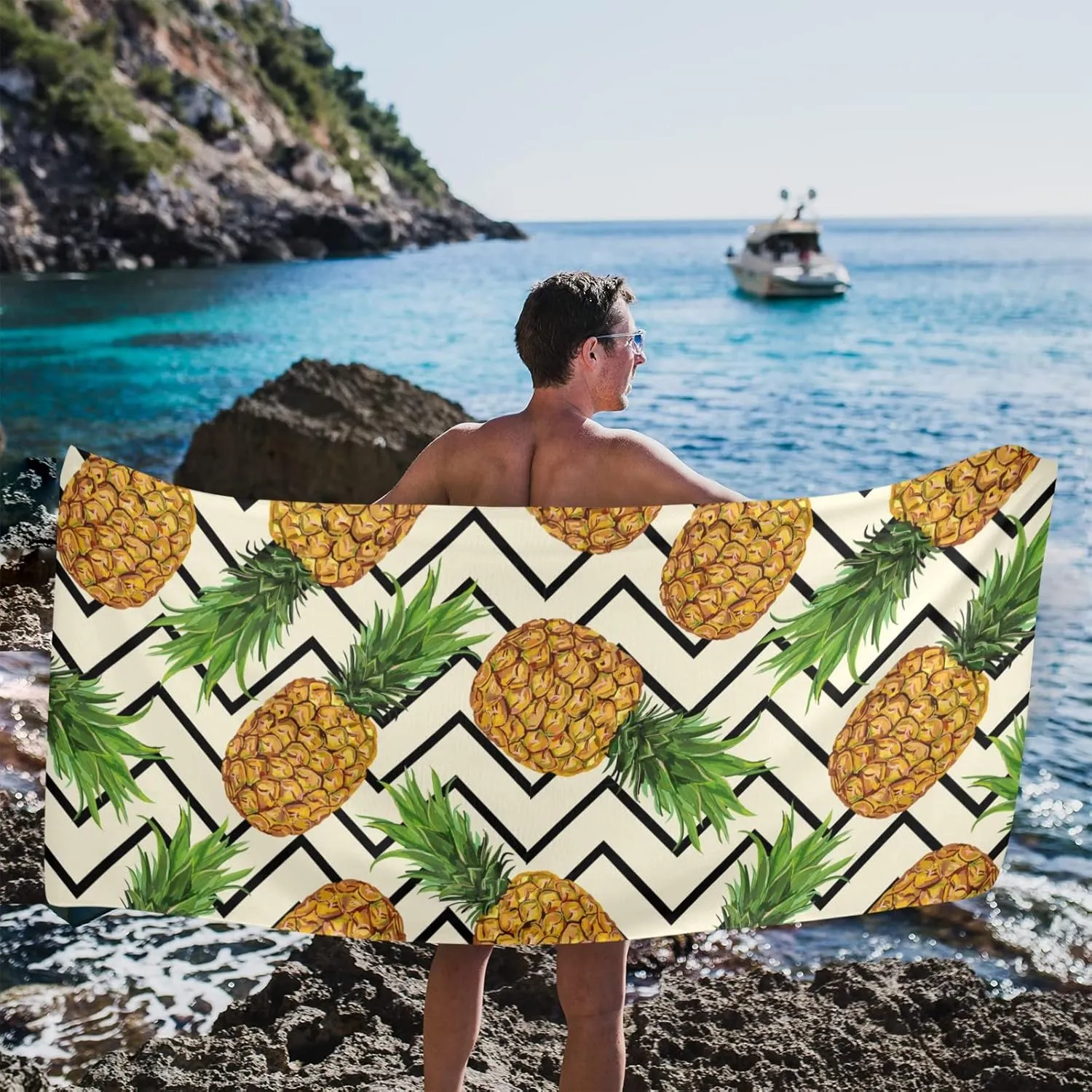 senya Beach Towel Beach Blanket Mat 71”x 31” Pineapples on Beige Pool Towel Portable for Beach Festival Picnic Travel Outdoor Camping
