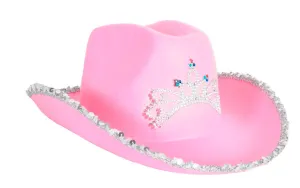 Sequin Rim Cowboy Hat with Tiara (Pink)