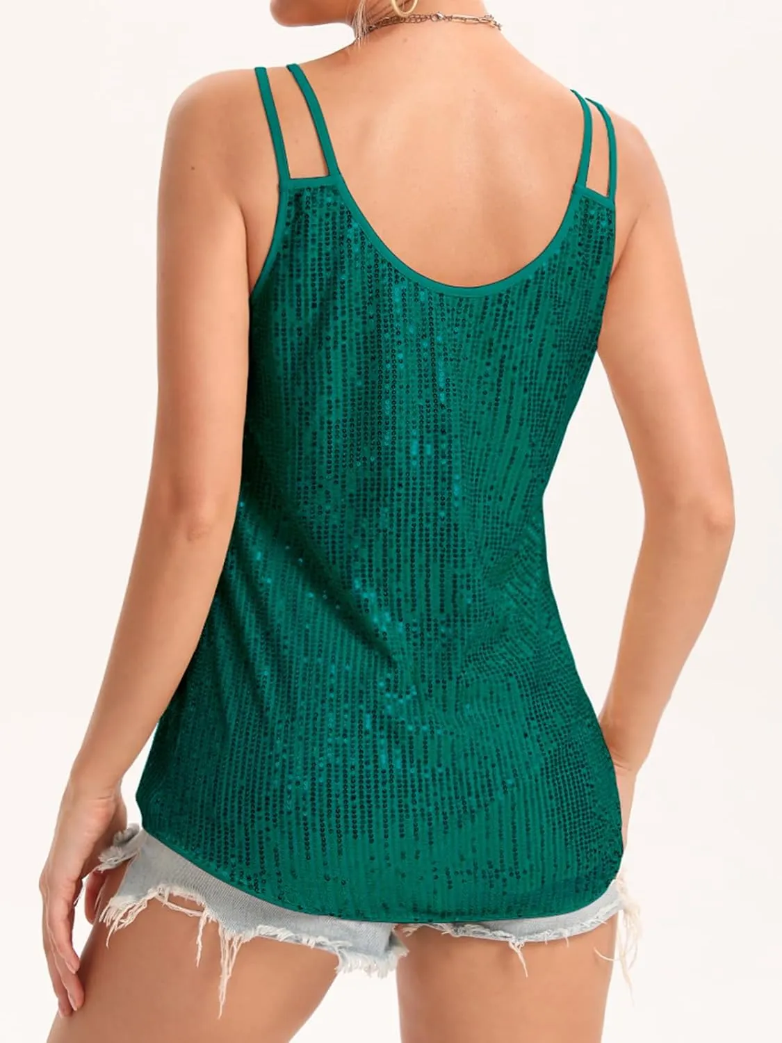 Sequin Tops for Women V Neck Dressy Tank Tops Sparkly Party Club Night Disco Concert Outfits S-XXL