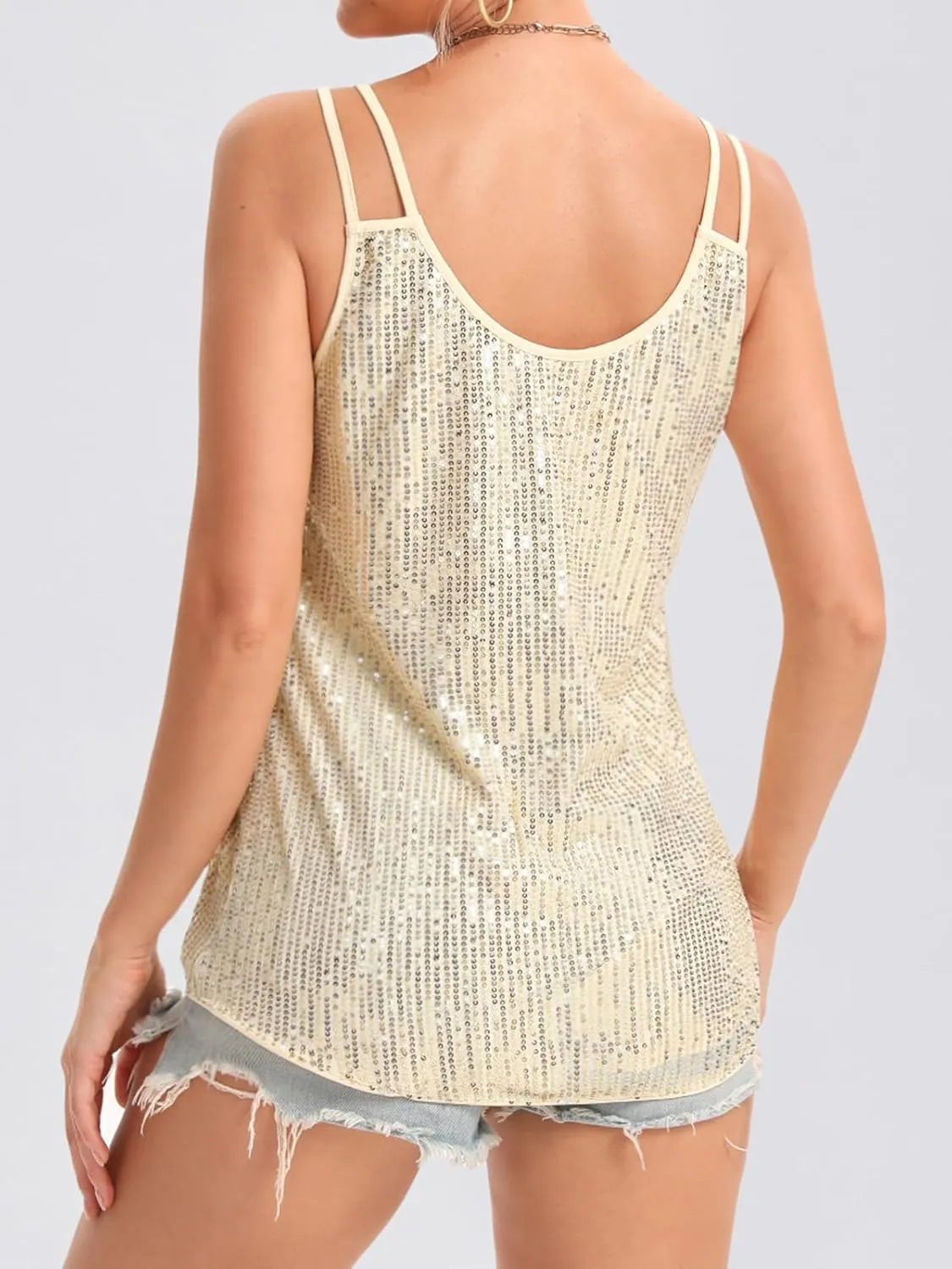 Sequin Tops for Women V Neck Dressy Tank Tops Sparkly Party Club Night Disco Concert Outfits S-XXL