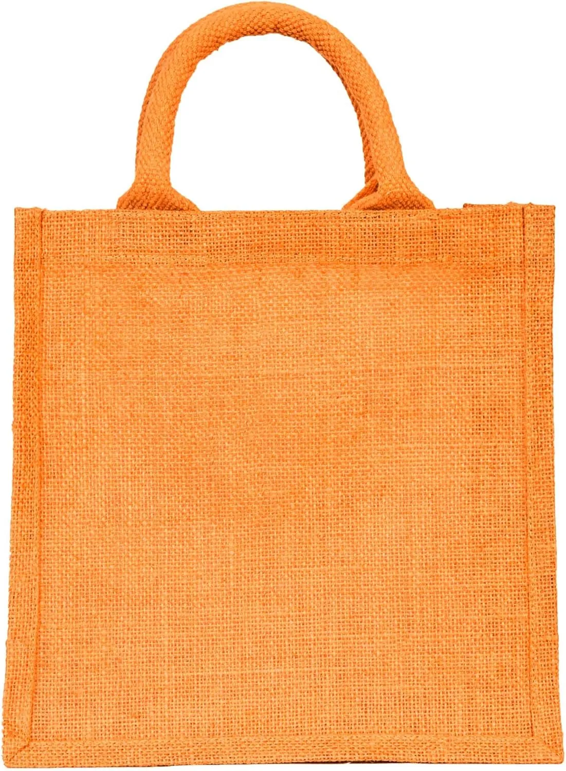 Set of 4 Reusable Jute Tote Bags – Lined, with Gusset & Soft Handles – 10x10x4" – Wine, Pink, Green & Orange
