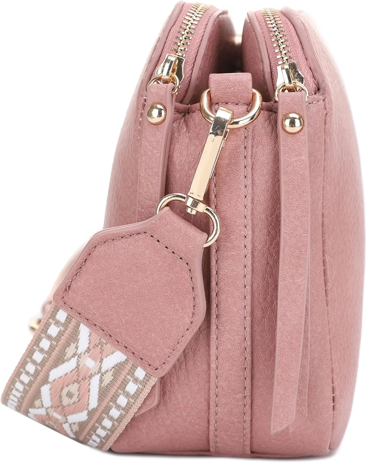 SG SUGU Triple Compartment Crossbody Bag for Women Trendy Vegan Leather Shoulder Bag with 2 inch Wide Guitar Strap