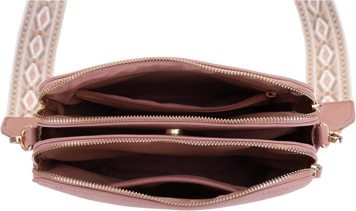 SG SUGU Triple Compartment Crossbody Bag for Women Trendy Vegan Leather Shoulder Bag with 2 inch Wide Guitar Strap