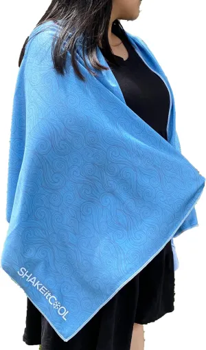SHAKEitCOOL Large Cooling Shawl - Instant Heat Relief for Outdoor Events - Soft, Lightweight, Breathable, UPF40 Sun Protection, Machine Washable, Fashion Prints, Cooling Towel - Curly Wave L