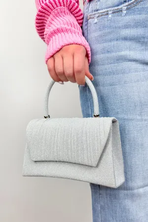 Shining Spirits Sparkly Pleated Crossbody Mini Bag in Silver
