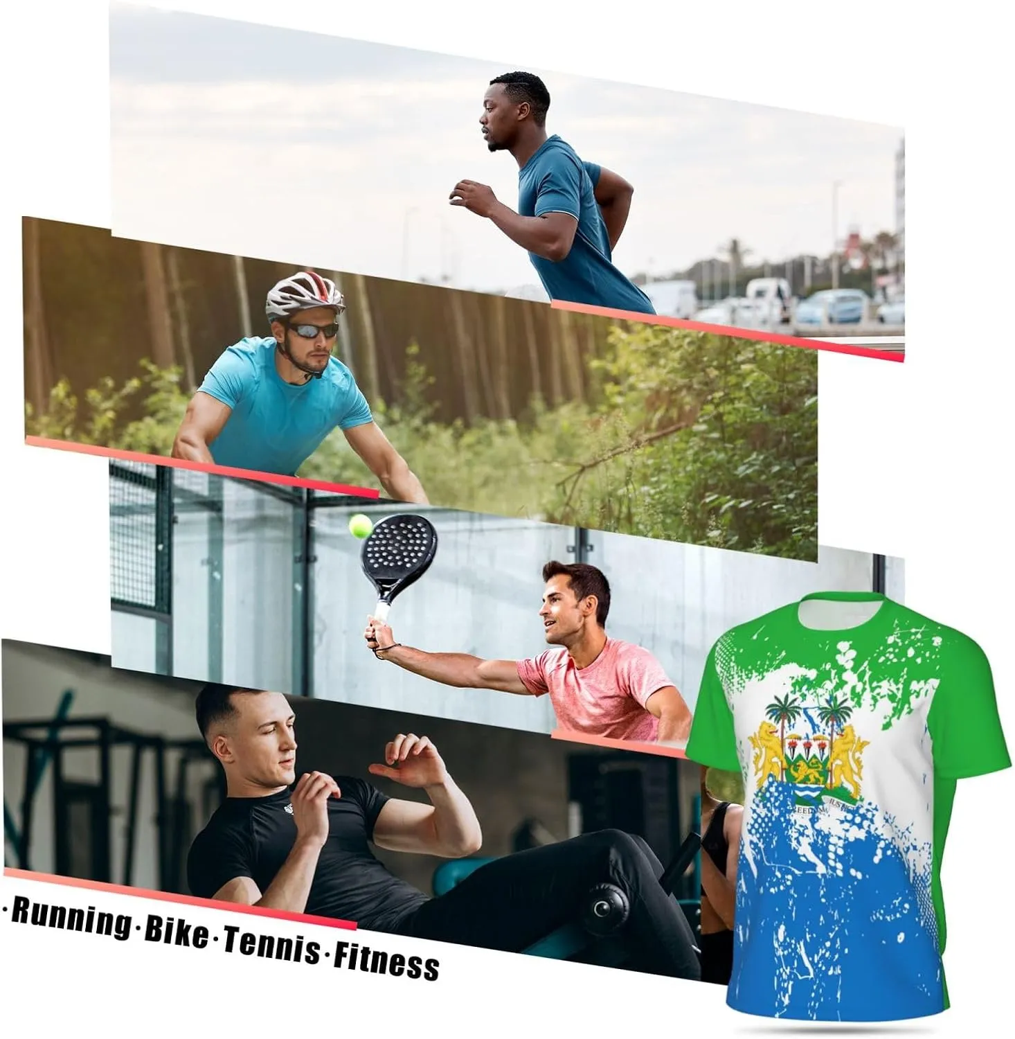 Sierra Leone Flag Grain Sports Mesh T-Shirt Retro Jerseys for Running Cycling Soccer Tennis Fitness Climbing