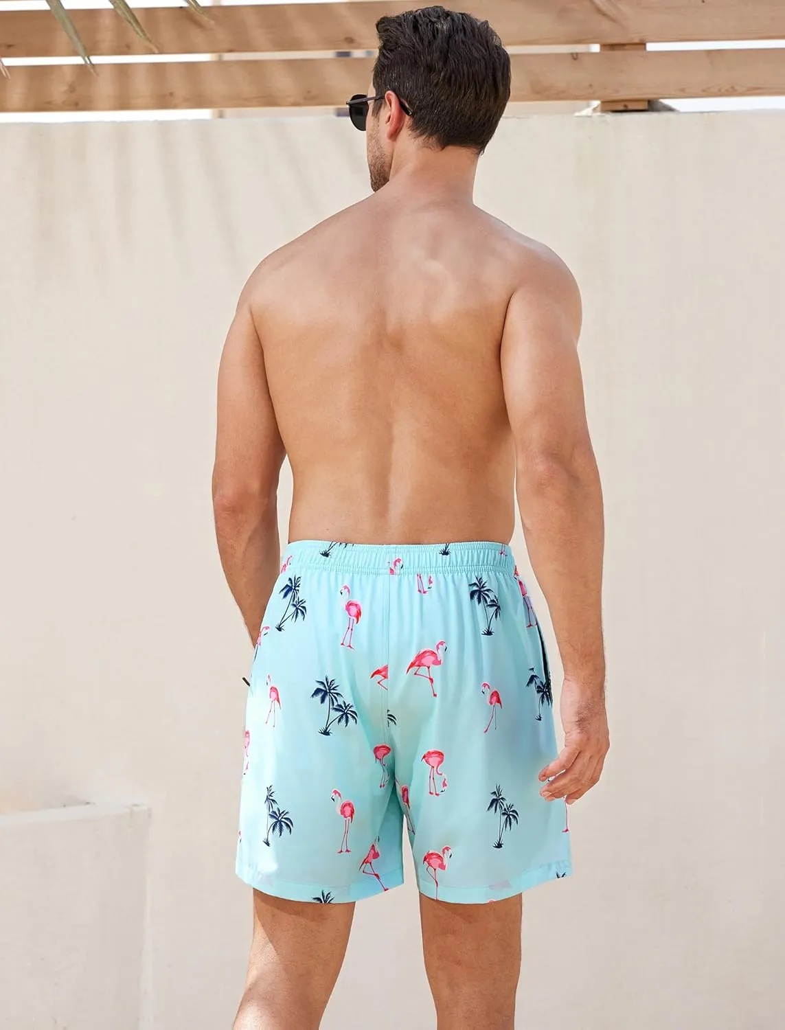 SILKWORLD Mens Swim Trunks with Compression Quick Dry Bathing Suit 6" Swimming Shorts Stretch with Zipper Pockets