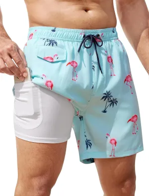 SILKWORLD Mens Swim Trunks with Compression Quick Dry Bathing Suit 6" Swimming Shorts Stretch with Zipper Pockets