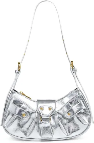 Silver Crossbody Purse Y2K Metallic Shoulder Bags for Women Leather Punk Saddle Hobo Purses