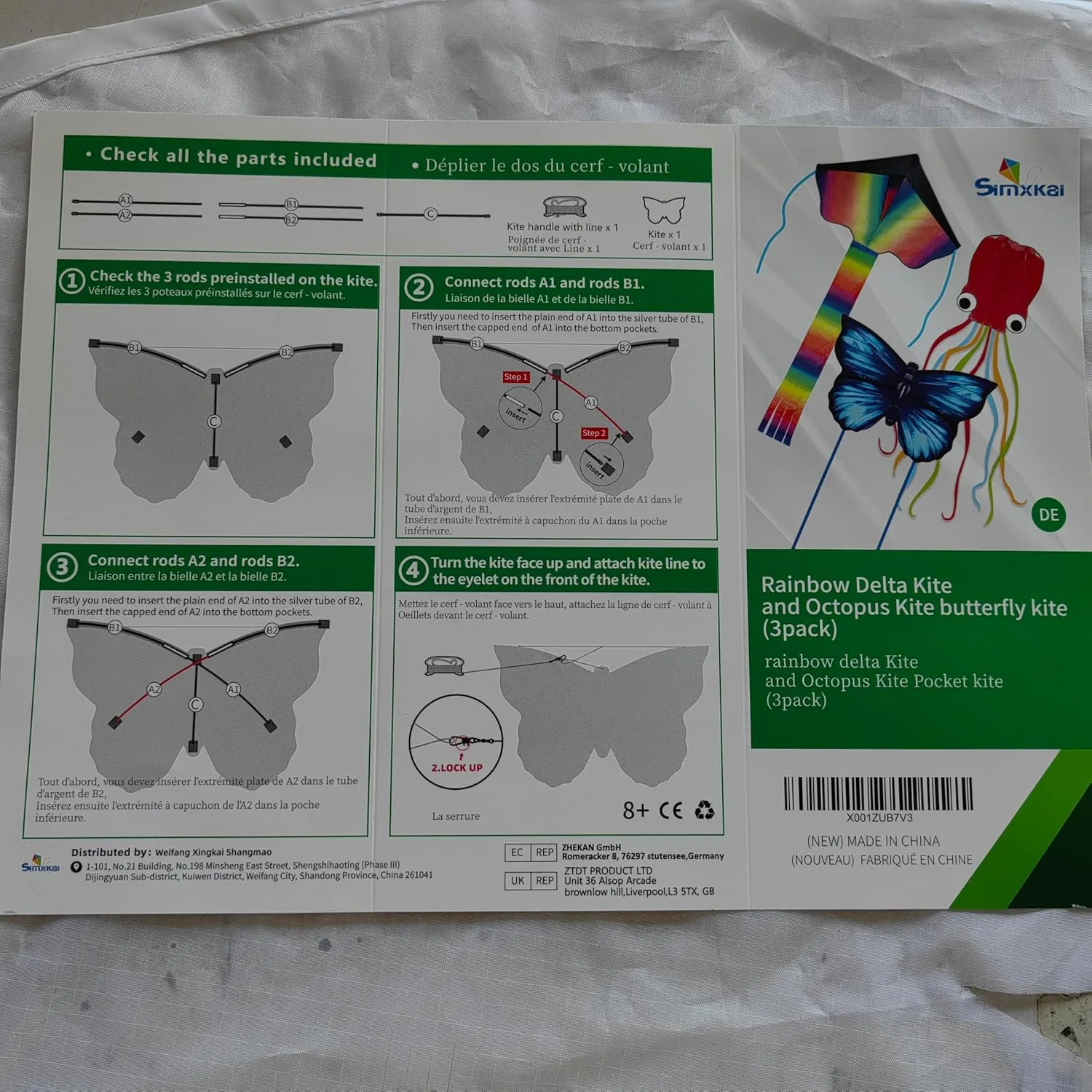 Simxkai Kites for Kids & Adults, Beach Kites, Easy for Fly for Toddlers Ages 3-5 with 300ft Kite String Each Handle