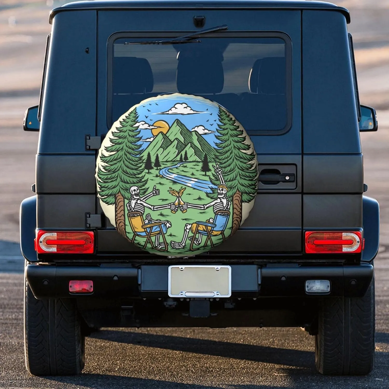 Skull Camping Spare Tire Cover Waterproof Dust-Proof Universal Wheel Tire Covers Fit for Trailer Rv SUV Truck Camping Accessories 14 inch