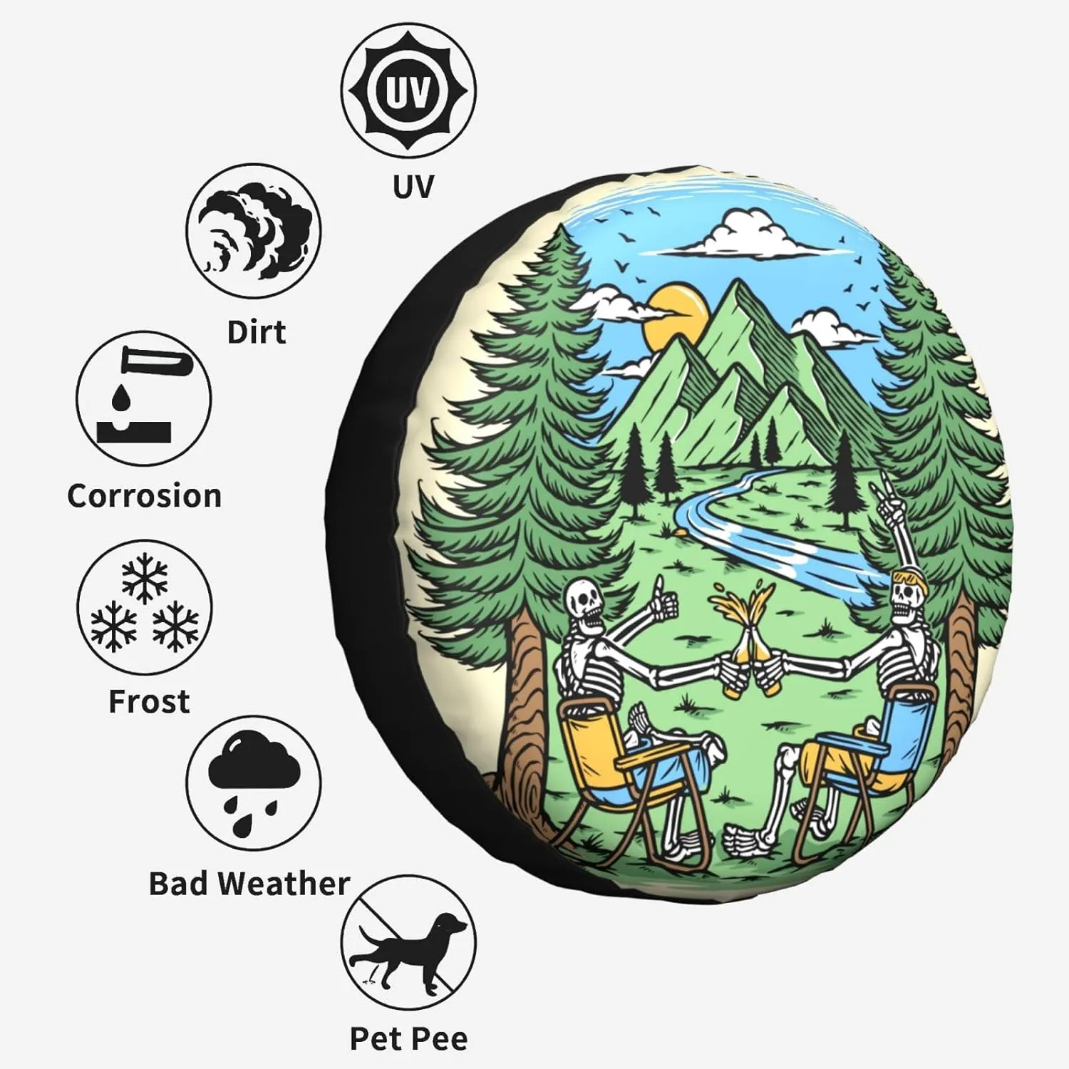 Skull Camping Spare Tire Cover Waterproof Dust-Proof Universal Wheel Tire Covers Fit for Trailer Rv SUV Truck Camping Accessories 14 inch
