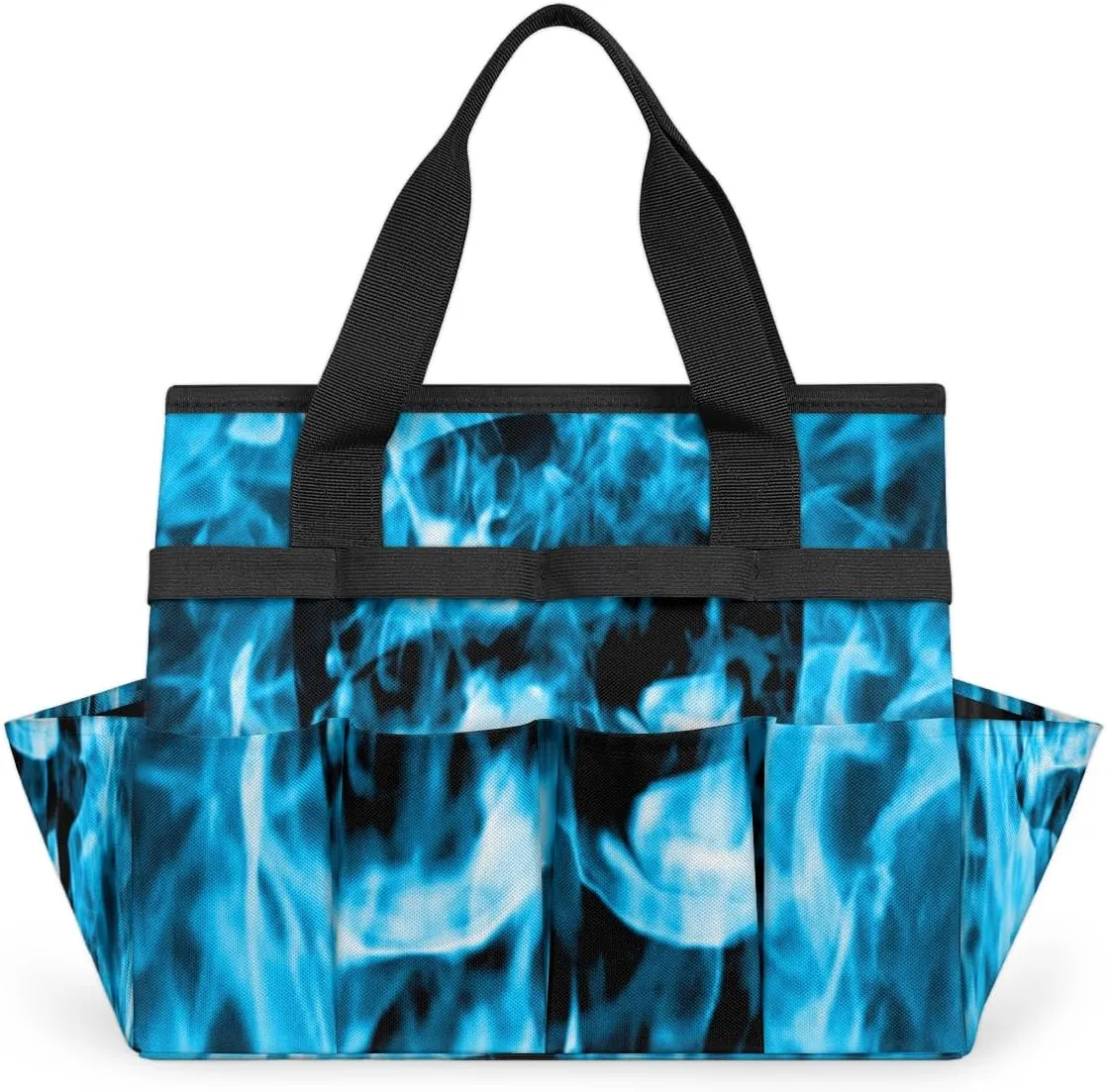 Skull Emerge Blue Fire Garden Tool Tote Bag for Women Men Gardening Tool Storage Bags with 10 Pockets Standable Garden Home Tool Kits Organizer for Indoor Outdoor Gardening Gifts