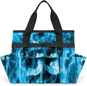 Skull Emerge Blue Fire Garden Tool Tote Bag for Women Men Gardening Tool Storage Bags with 10 Pockets Standable Garden Home Tool Kits Organizer for Indoor Outdoor Gardening Gifts
