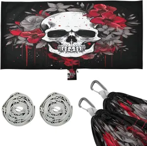 Skull Flower Camping Hammock, Single Portable Hammocks with Tree Straps & Attached Carry Bag, 330Lbs Capacity Perfect for Outside Indoor Hiking Beach Backpack Travel