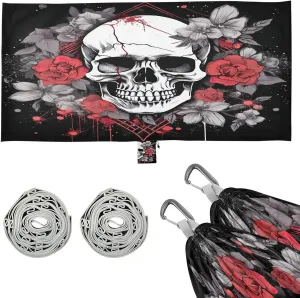 Skull with Flowers Camping Hammock, 330 lbs with 2 Tree Straps, Carry Bag, Single Portable Hammock for Outdoor/Indoor, Hiking, Beach, Backpacking, Travel