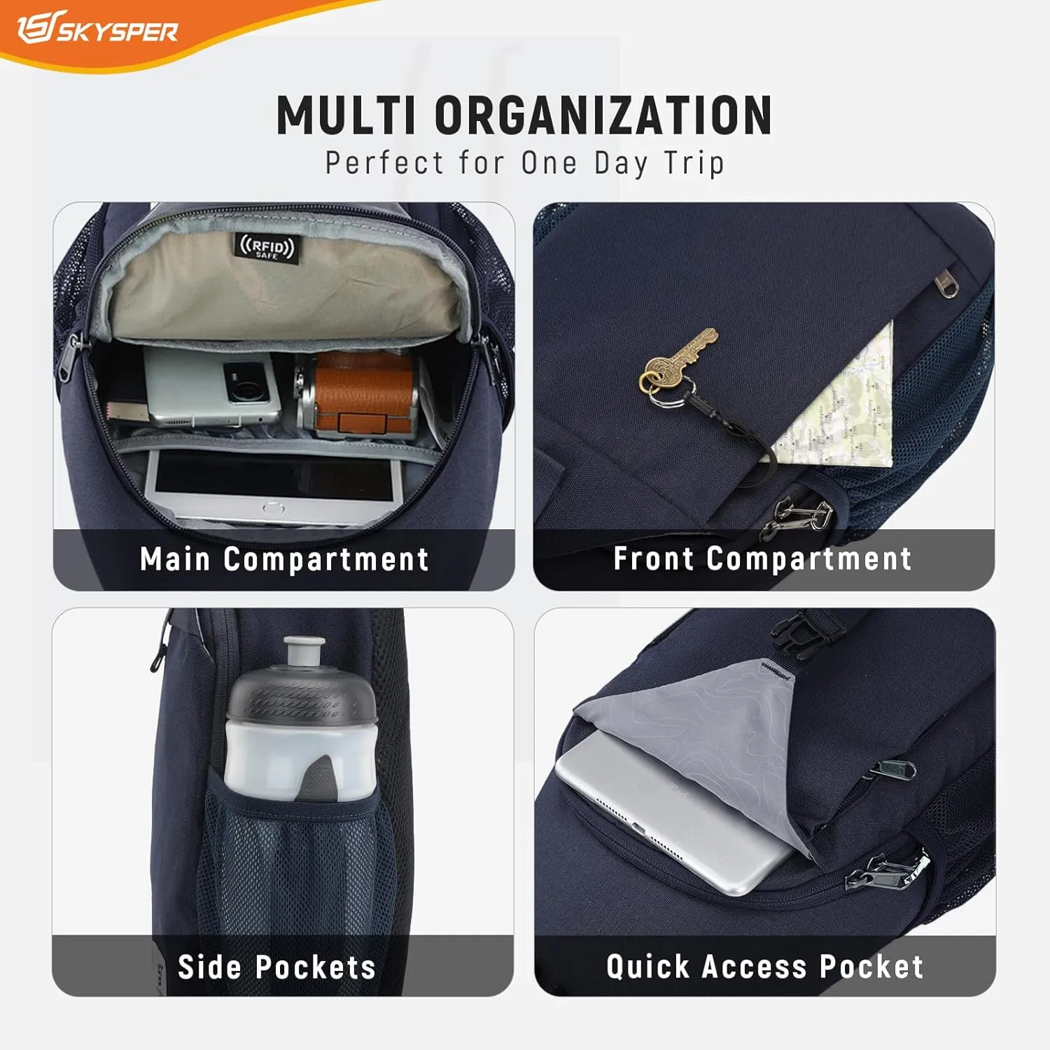 SKYSPER Sling Bag RFID Cross Body Bag Recycled Crossbody Backpack Travel Daypack