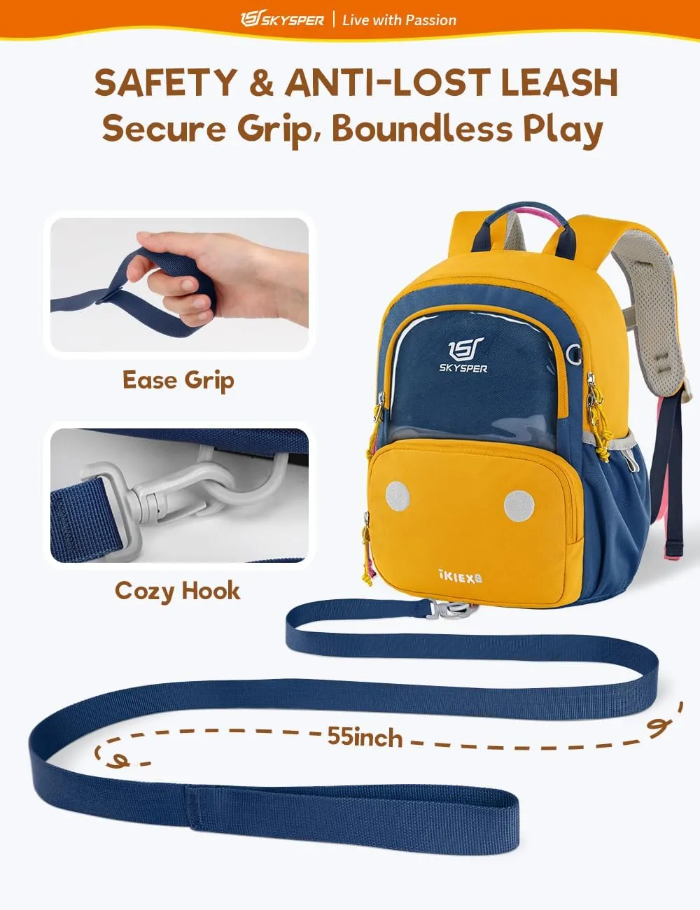 SKYSPER Small Toddler Backpack with Safety Anti-lost Leash Kids Travel Daypack for Preschool Kindergarten for Boys Girls