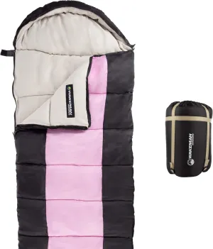 Sleeping Bag – 35F Rated 3 Season Envelope Style with Hood for Outdoor Camping, Backpacking and Hiking with Carry Bag by Wakeman Outdoors (Pink/Black)