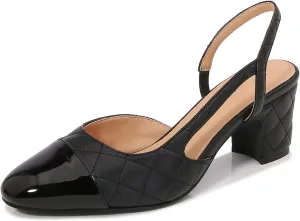 Slingback Pumps Women Chunky Heels Round Toe Two Tone Retro Splicing Office Shoes for Dress Party Wedding