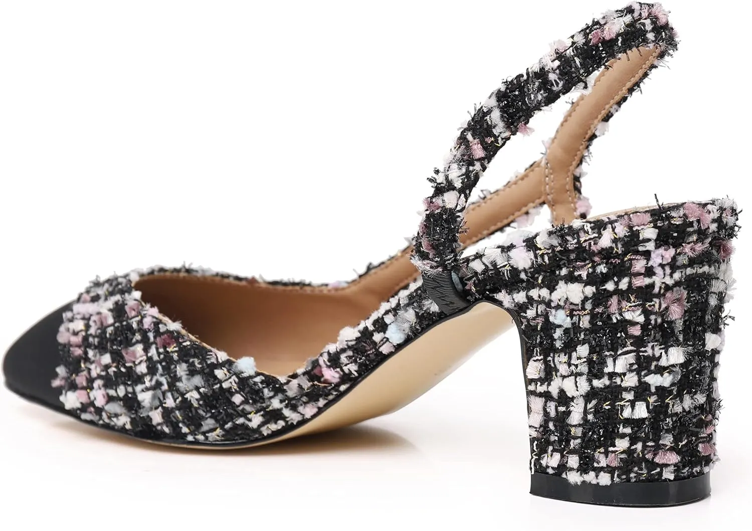 Slingback Pumps Women Chunky Heels Round Toe Two Tone Retro Splicing Office Shoes for Dress Party Wedding